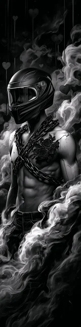 Free dark romance bookmark featuring a face covered motorcycle romance man